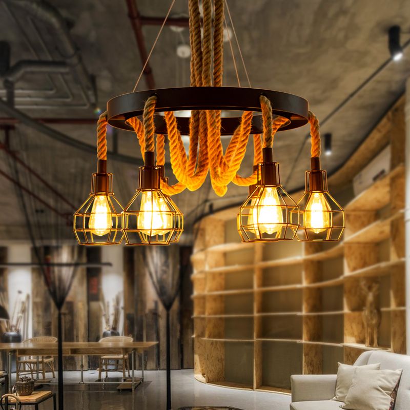 Industrial Style Wood Hanging Chandelier Bronze Ceiling Hanging Light Fixture for Bar