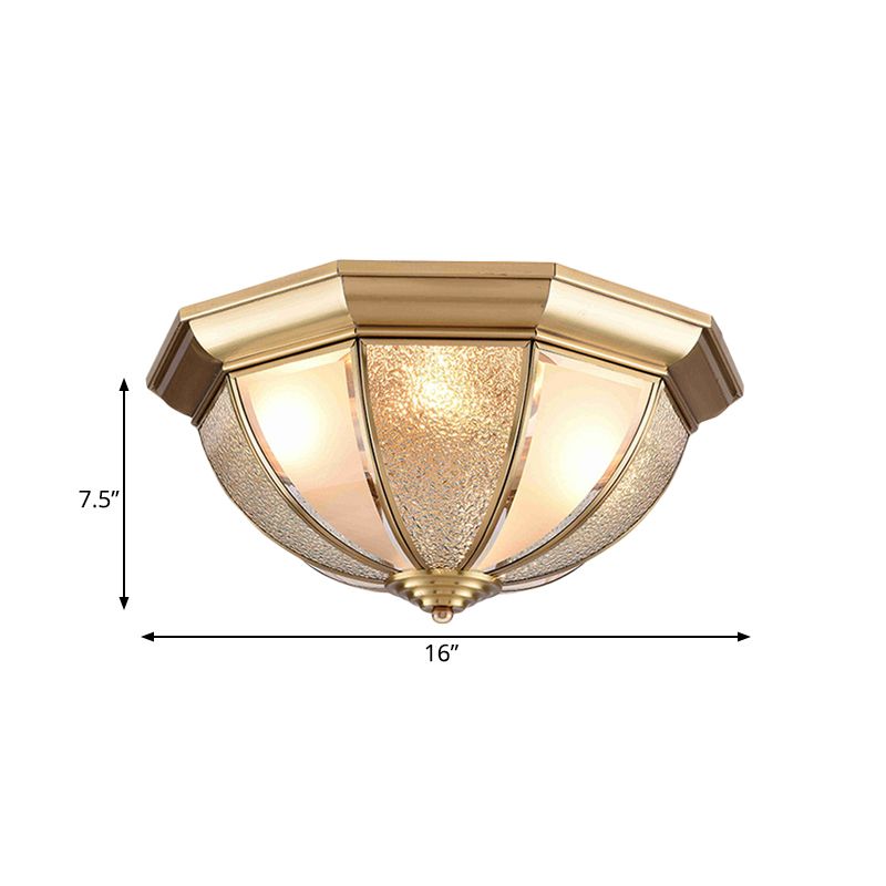 Messing Hemisphere Flush Mount Tradition 3/4 Bulbs Texturierte Glas Deckenleuchte für Schlafzimmer, 16 "/19.5" Breite
