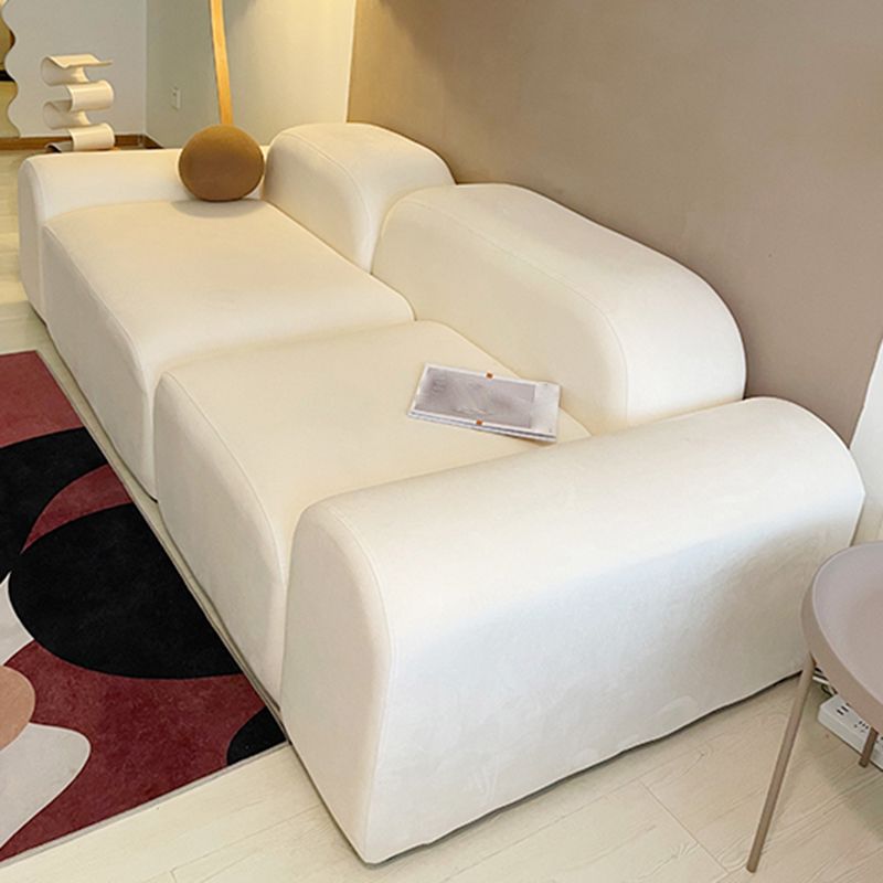Contemporary Faux Leather/Velvet Sofa White Round Arm Loveseat