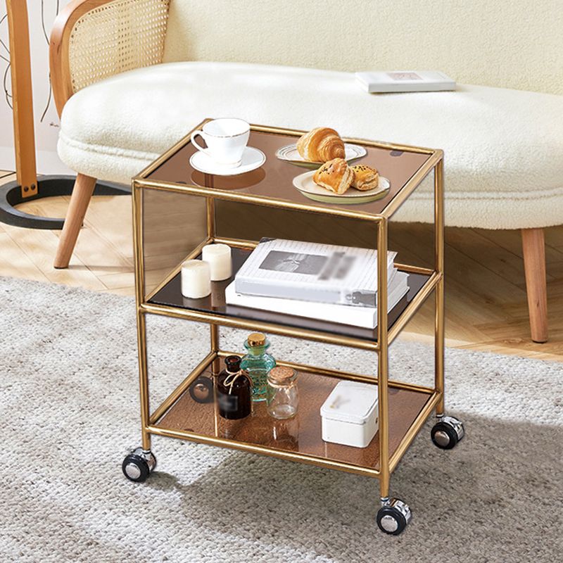 Rectangular Glass Shelf Included Side Table with Casters - 22"/23.6"/25.6" H