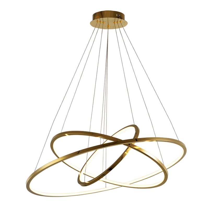 Multi-Layer Living Room Pendant Chandelier Metal LED Modern Hanging Light Kit in Gold