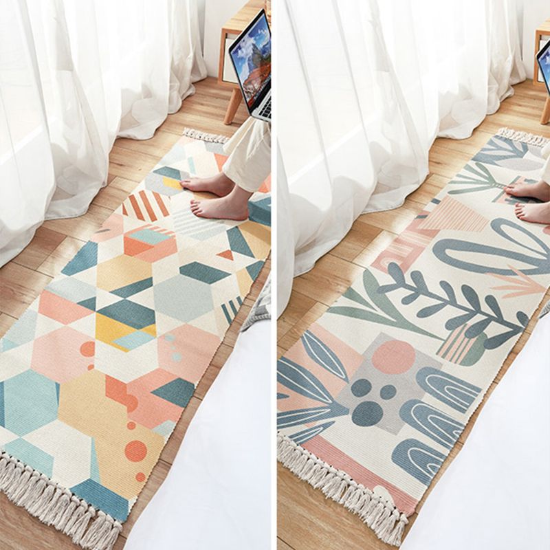 Modern Kids Bedroom Rug Multi Color Plant Printed Carpet Non-Slip Backing Handmade Indoor Rug