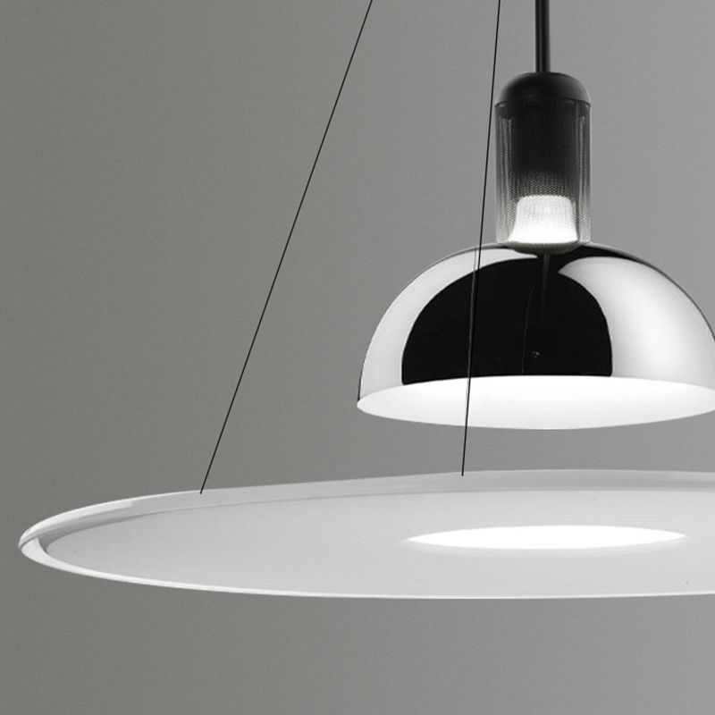 Minimalist Indoor Pendant Light, Dome Shade Metal 1-Light Pendant Lighting with Disk Under