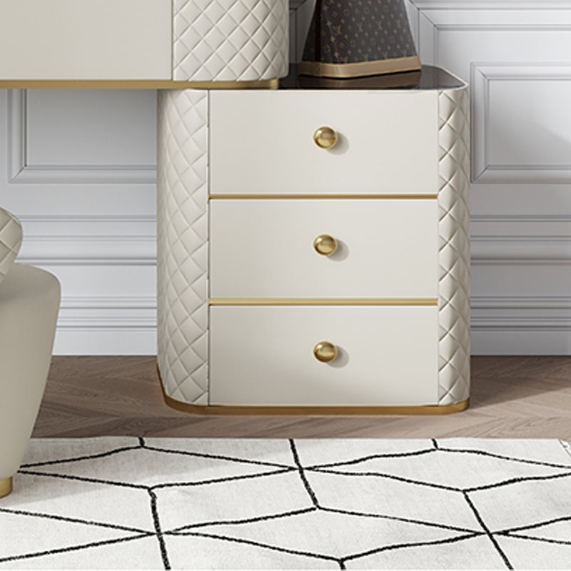 White Mirrored Make-up Vanity Glass Top Dressing Table Stool Set