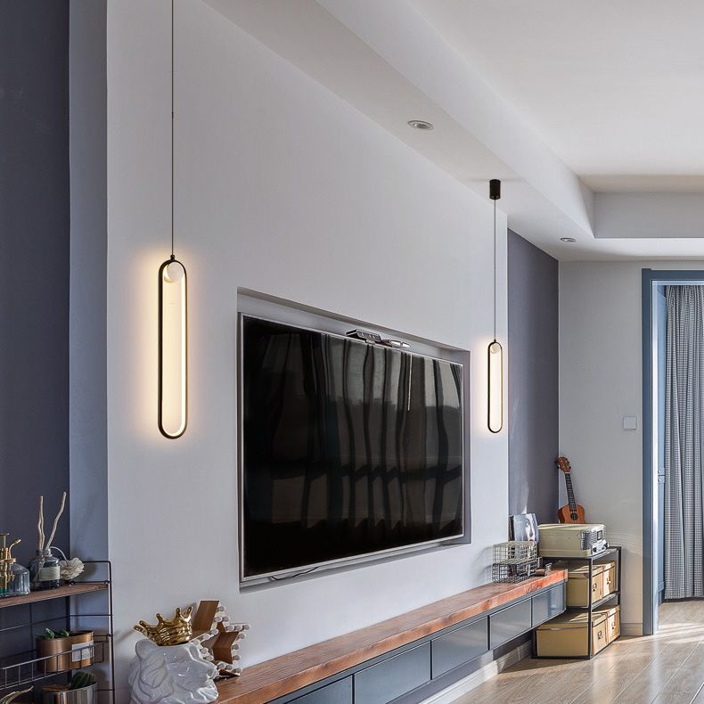 Oblong LED Hanging Lamp in Modern Minimalist Style Wrought Iron Pendant Light with Silicone Shade