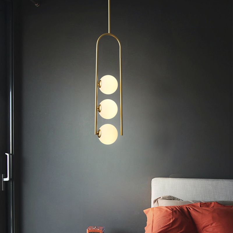 Gold Globe Semi Flush Simple 3 Bulbos de vidrio marfil Techo de techo Luz de luz para comedor