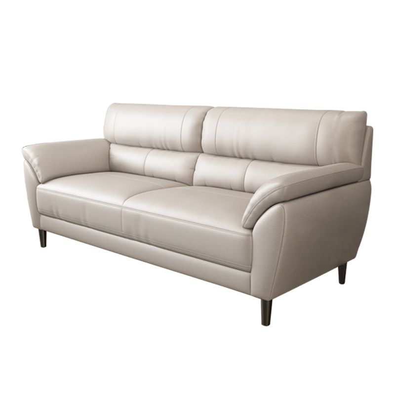 Contemporary Leather Pillow Top Arm Beige Sewn Pillow Back Sofa Couch