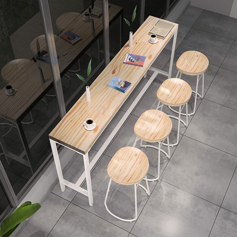 Rectangular Bar-height Table Wood Top Pub Table with White Base