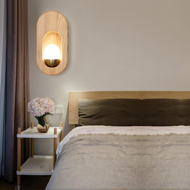 Luces de apliques de pared en forma de bola de estilo contemporáneo madera 1 lámpara de luz liviana