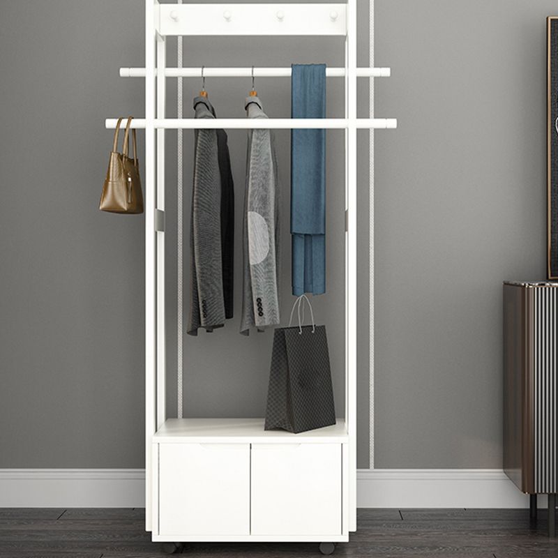 Modern Style Bedroom Wardrobe Movable Wooden Armoire with Drawers