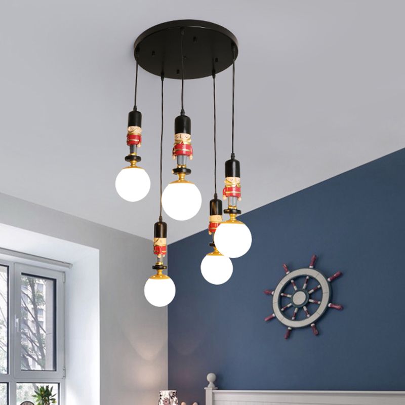Sphere Shade Bedroom Multi Ceiling Light Cream Glass Kids Multi Light Pendant with Decorative Figurine