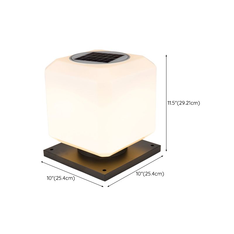 1-Light LED Pillar Lamp Square Solar Lighting Fixture with Acrylic Shade for Garden