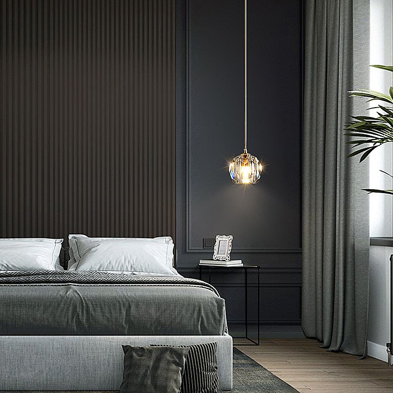 Single Pendant Lighting Globe Modern Design Ceiling Light with Crystal Accents