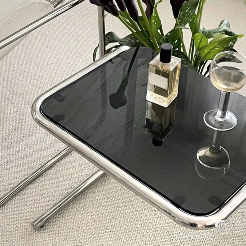 Contemporary Sled Glass Metal Side Table Rectangular Bedside End Table