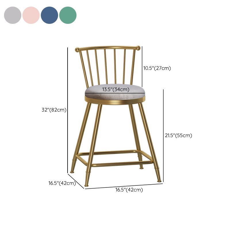 Glam Backrest Armless Counter Stool Iron Bar Stool with Velvet Cushion and Pedal for Cafe