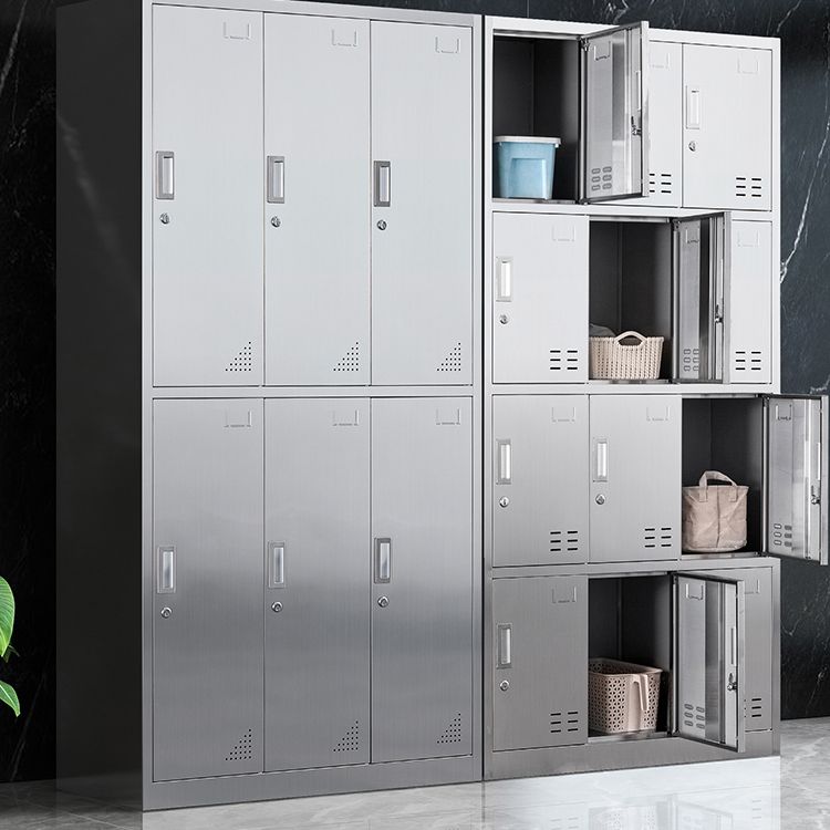 Modern Hinged Door Storage Cabinet Chrome Metal Armoire for Bathroom