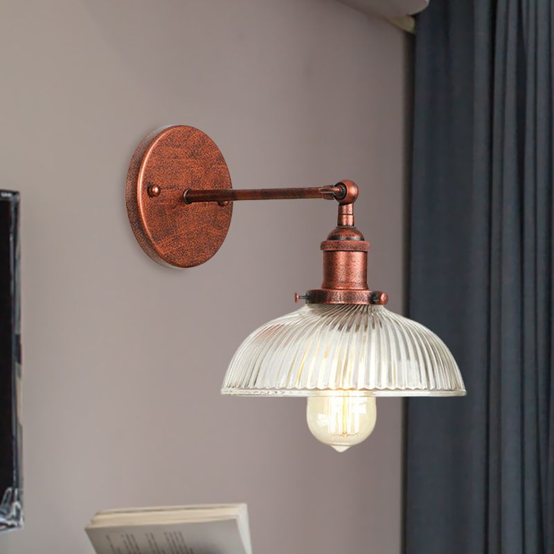 Rustic Style Dome Wall Lighting Fixture 1 Bulb Prismatic Glass Sconce Light in Black/Brass/Weathered Copper