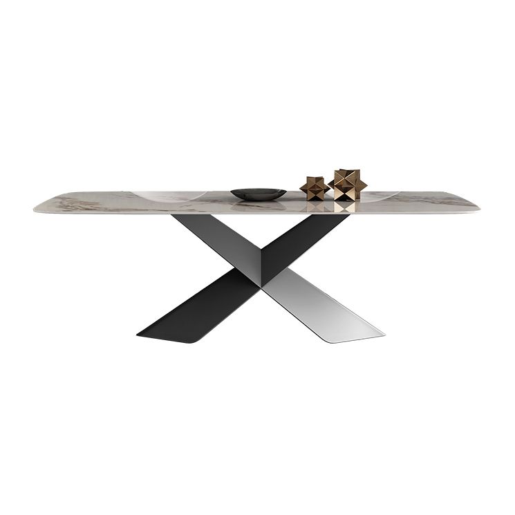 Modern Style Sintered Stone Dining Table with Standard Height Table and Black Pedestal Base