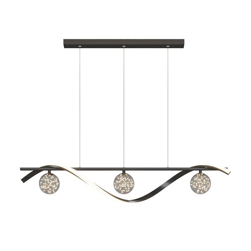 Modern LED Linear Ceiling Pendant in Black / Gold Metal and Glass Kitchen Island Light