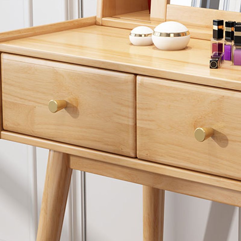 Nordic Wood Vanity Table Set 2 Drawers Mirrored Makeup Dressing Table