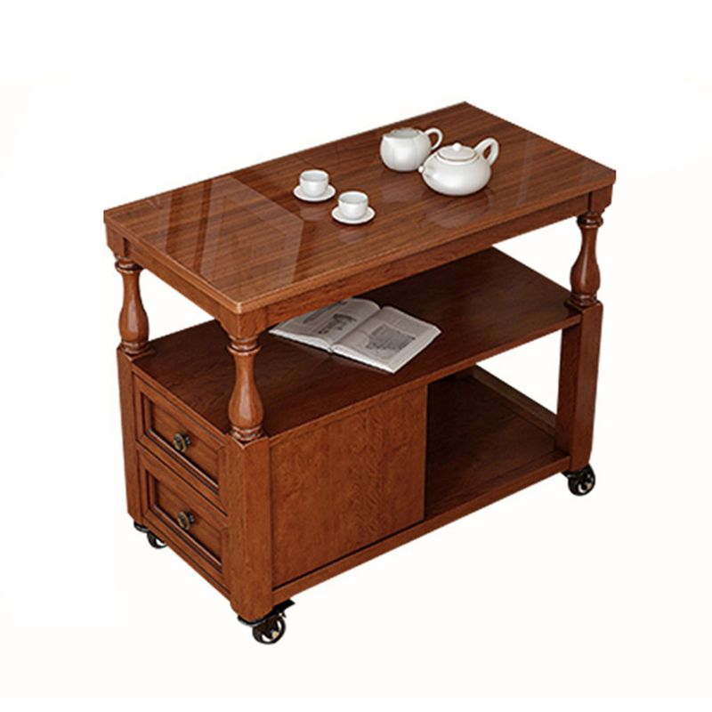 13.7" W X 23.6" H Farmhouse Wood Side Table Two-Drawer Side Table with Wheels
