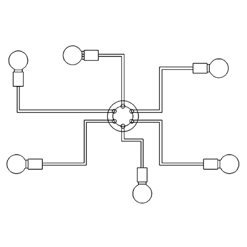 Vintage Industrial Style Open-bulb Ceiling Light Spider Shaped Wrought Iron Semi Flush-mount Lamp for Living Room