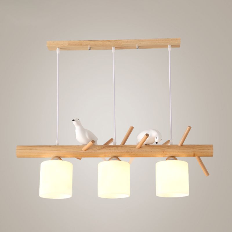 Luces de araña de la isla de cilindro simplicidad accesorios de iluminación de lámpara de vidrio blanco para mesa de comedor