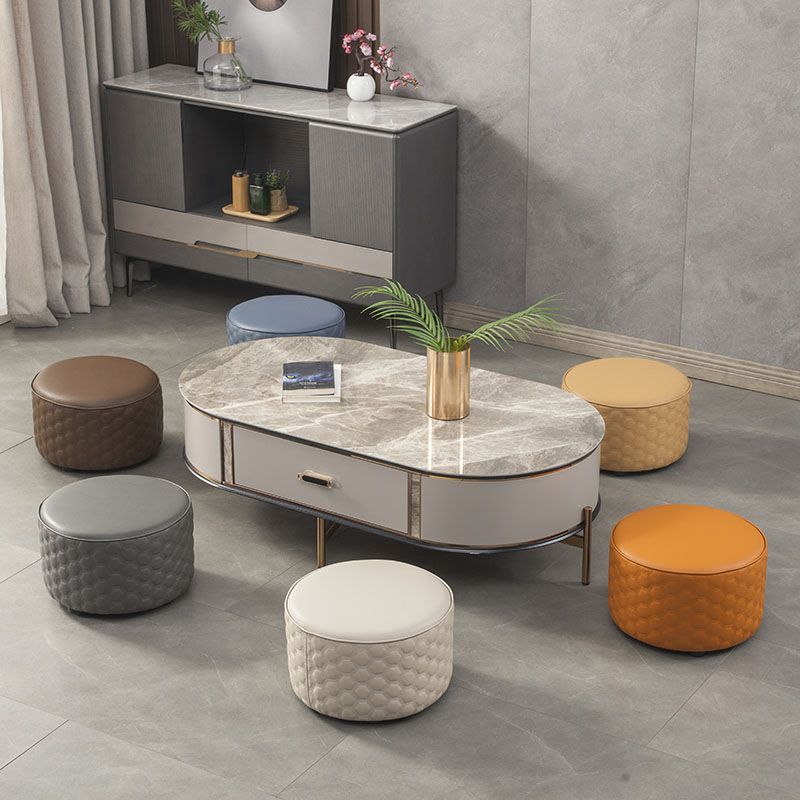 Stylish PU Ottoman Solid Color Water Resistant Round Footstool Ottoman