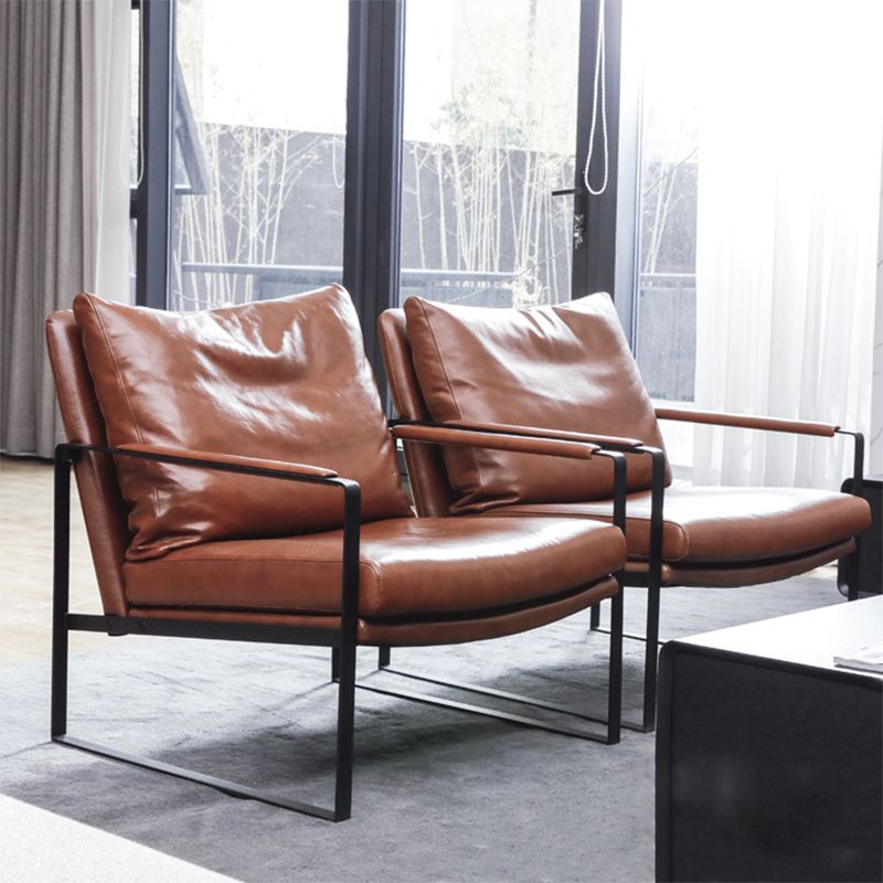 Mid-Century Modern Sled Arm Chair Leather Accent Armchair for Bedroom and Living Room