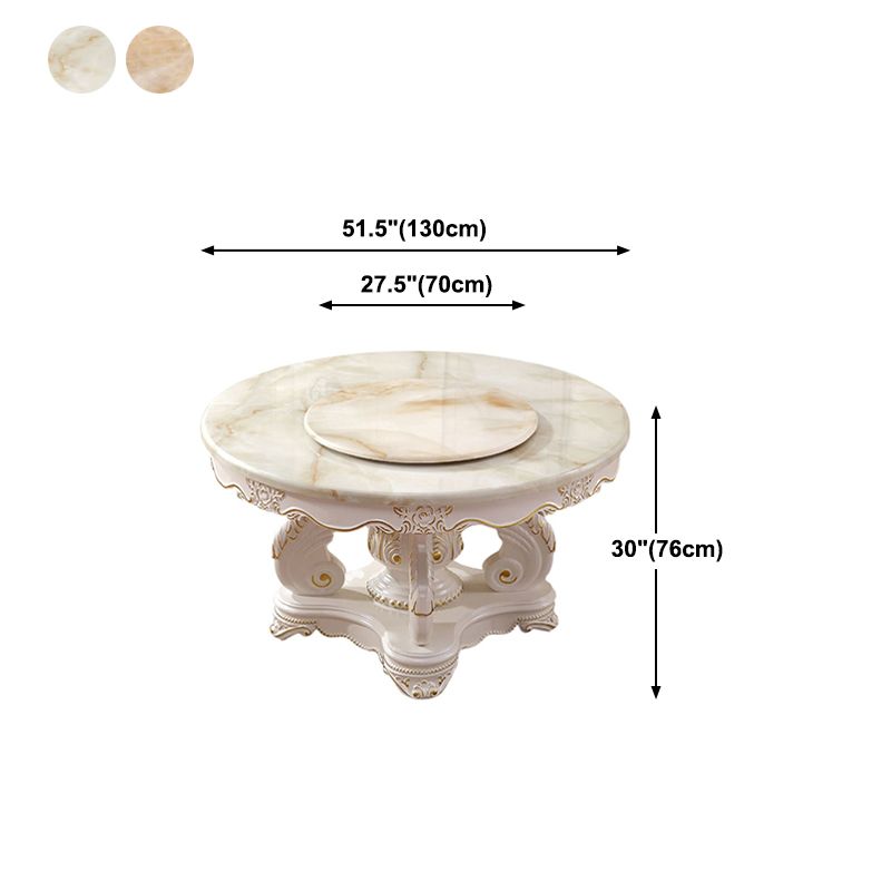 Oak Wood Victorian Round Dining Table Faux Marble Table with Pedestal Base