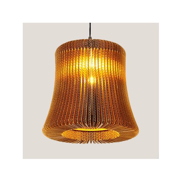 Woven Shade Hanging Lighting Asian Style Corrugated Paper 1 Bulb Restaurant Pendant Lamp in Beige/Brown