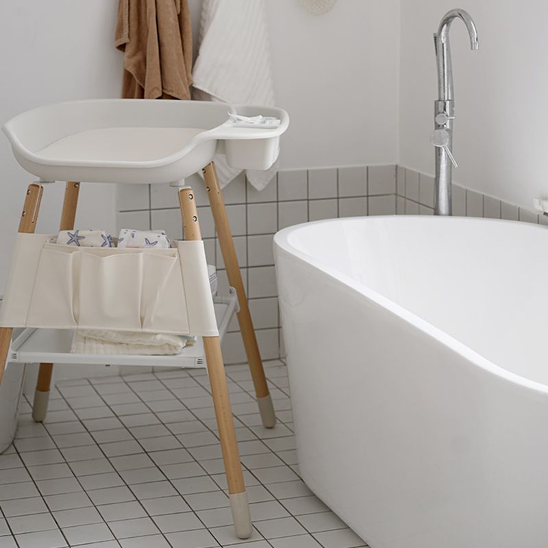 25" W Baby Changing Table with Shelf, Modern Changing Table in White