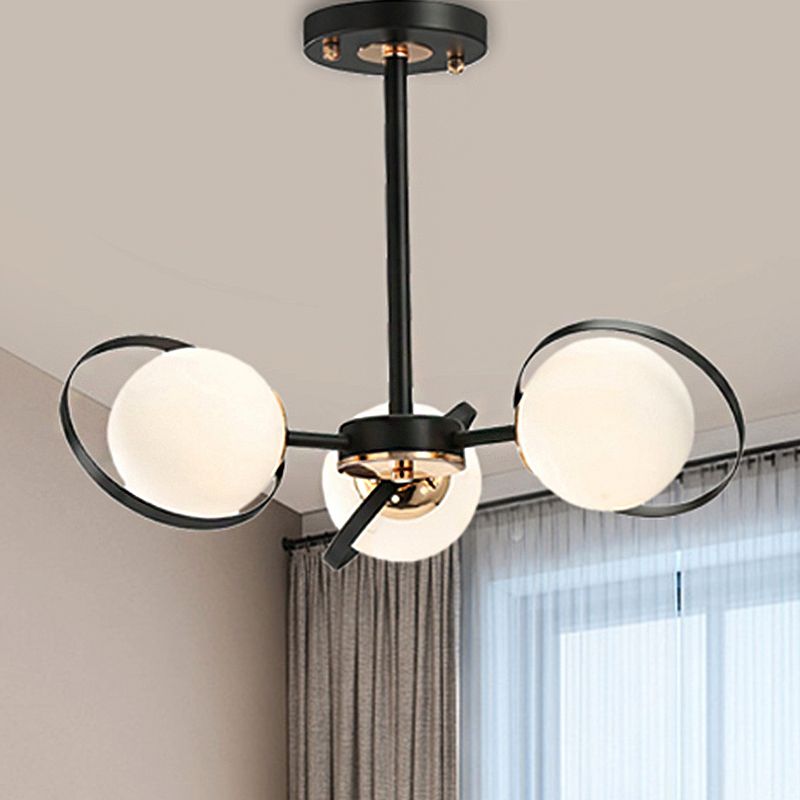 Ball White White Glass Lampadario illuminazione con design radiale Modernista 3/6 Luci Black Black Appedfiling Lamplegh