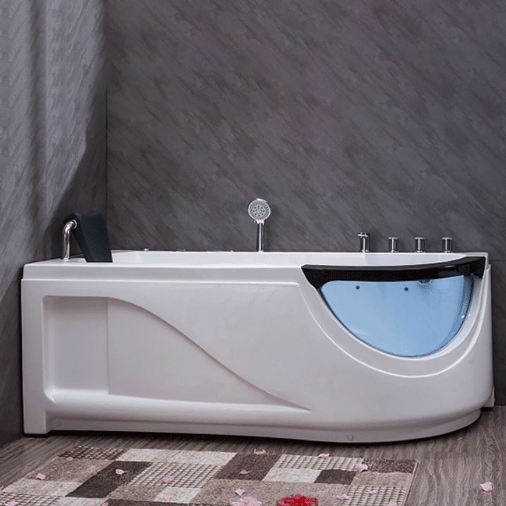 Free Form Corner Bathtub Acrylic Soaking White Modern Back to Wall Bathtub