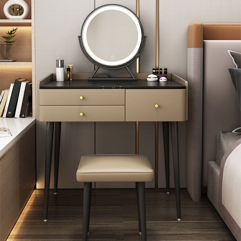 Brown Vanity with Padded Stool Bedroom Make-up Vanity 2-Piece Set