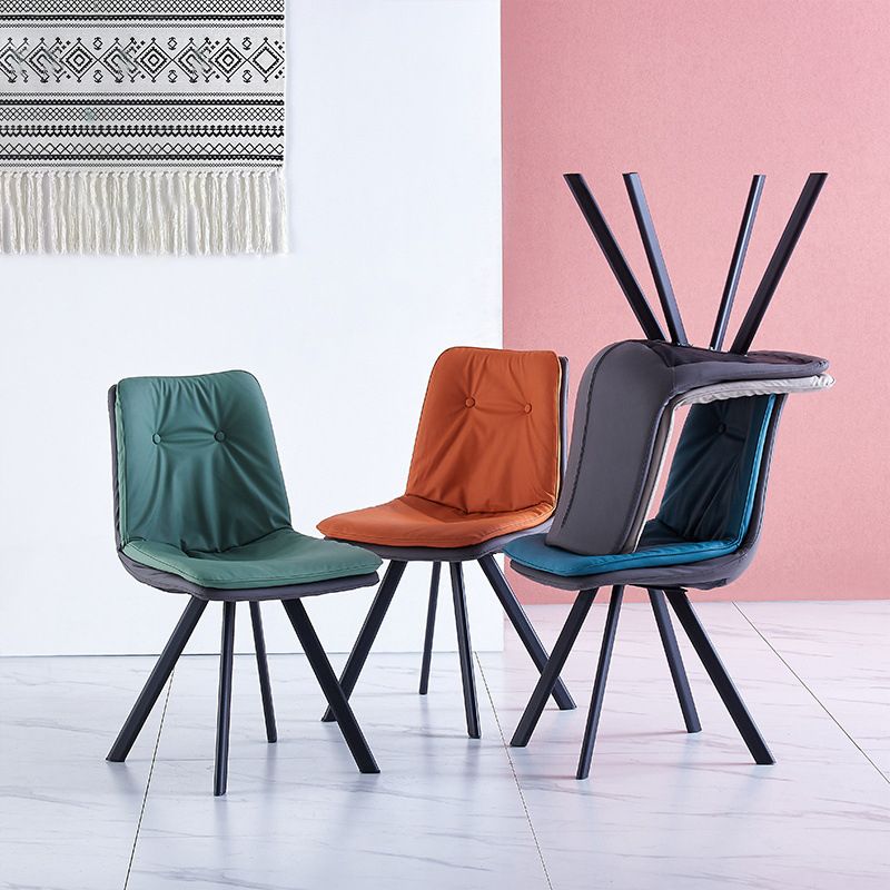 Leather Scandinavian Side Chair Upholstered Armless Dining Chairs with Metal Legs