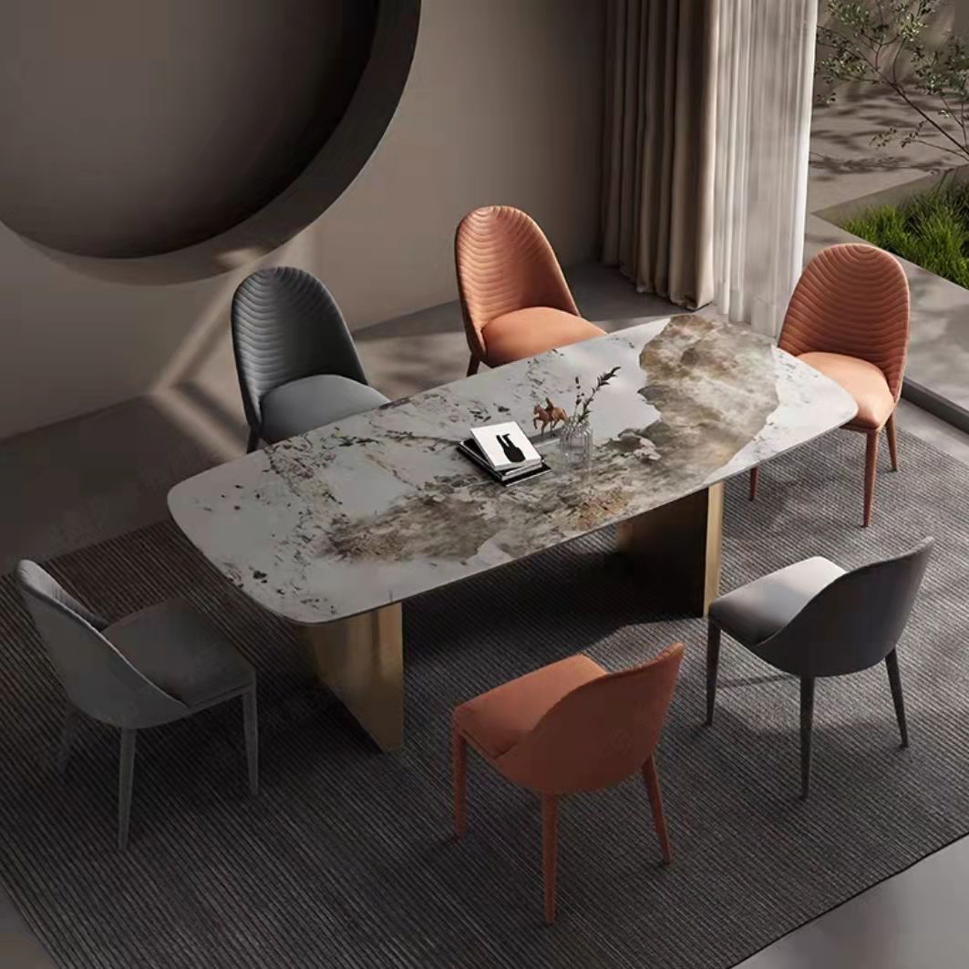 Contemporary Dining Set 1/2/5/7 Pieces Glossy White Stone Dining Table Set