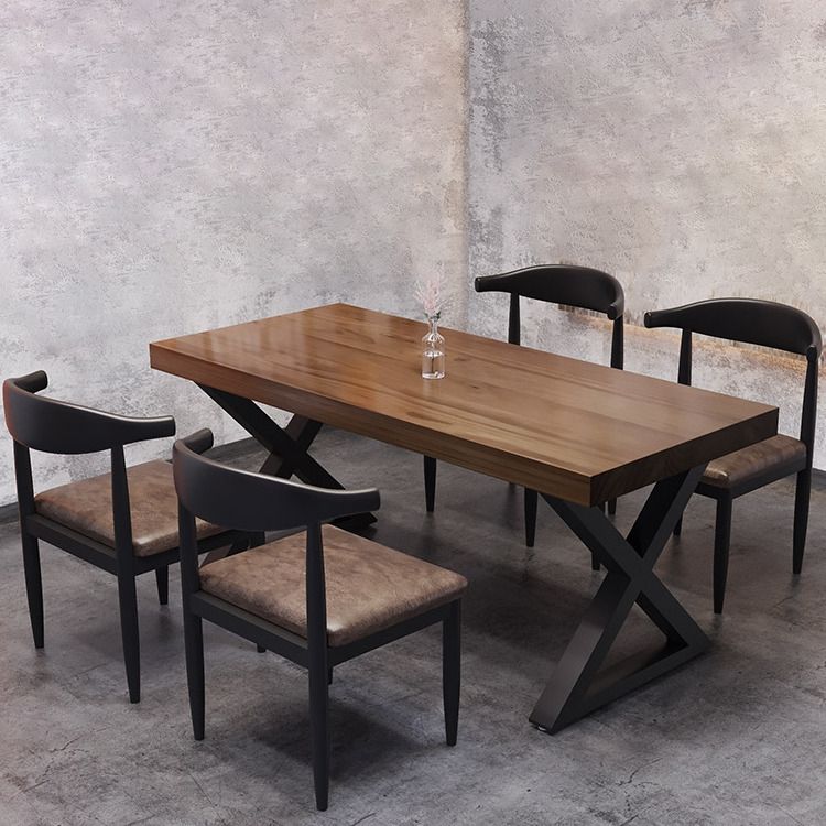 Solid Wood Dining Table Industrial Style Dining Table with Black Frame