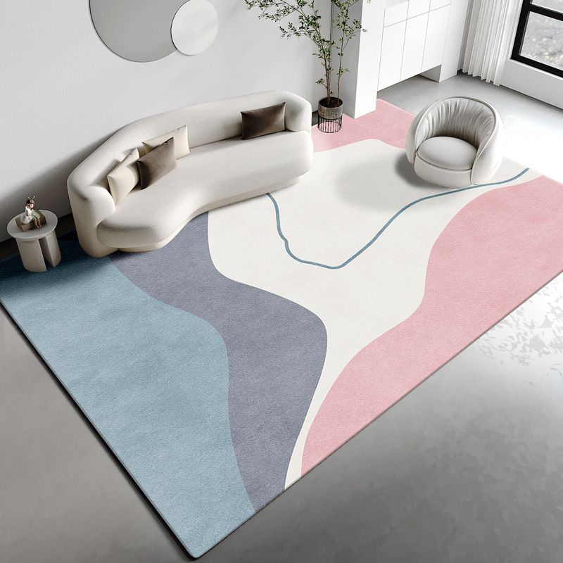 Tapis de bloc de couleur blanc Polyester tapis lavable moderne pour décoration de maison