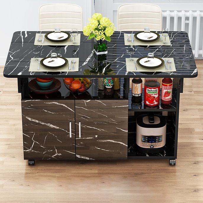 Manufactured Wood Contemporary Table Rectangular Wood Top Table with Drop Leaf