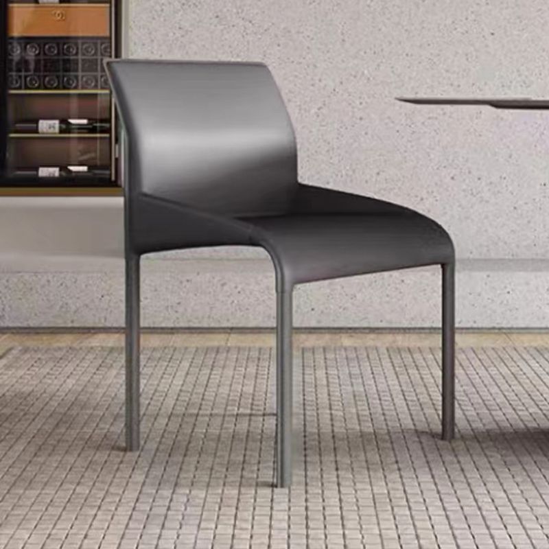 Matte Finish Solid Back Chair Faux Leather Modern Dining Chair