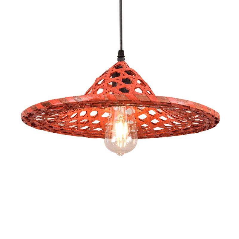 Multicolored Coolie Hat Suspension Light Südostasien 1-Licht-Bambus-Anhänger Licht