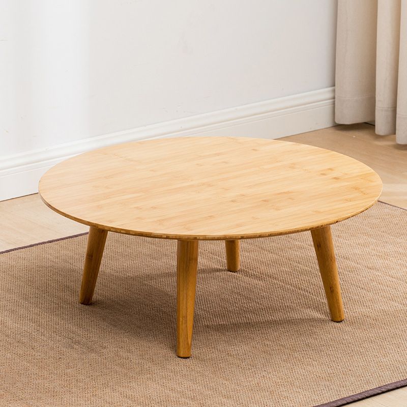 Round Wood Coffee Table Scandinavian 4 Legs Natural Cocktail Table