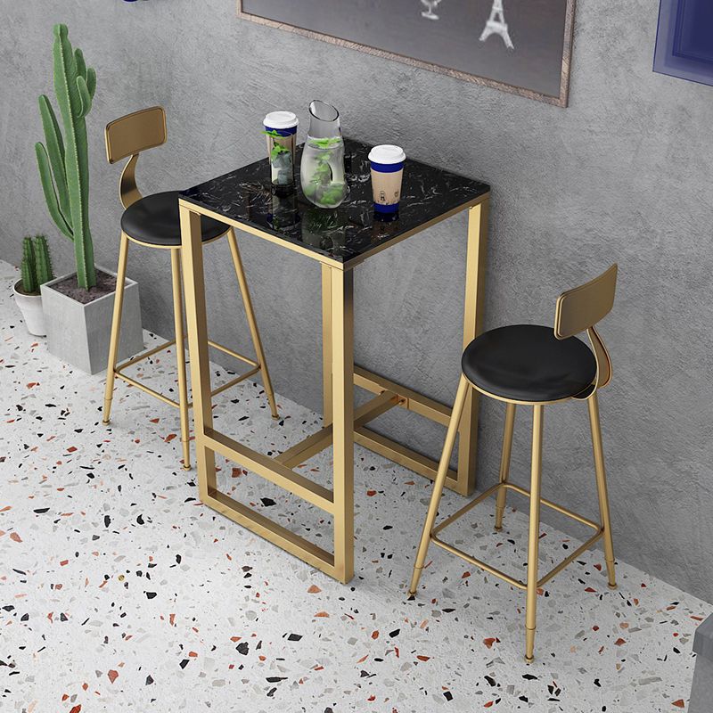 Glam Faux Leather Dining Stools Upholstered Bar Stools with Footrest