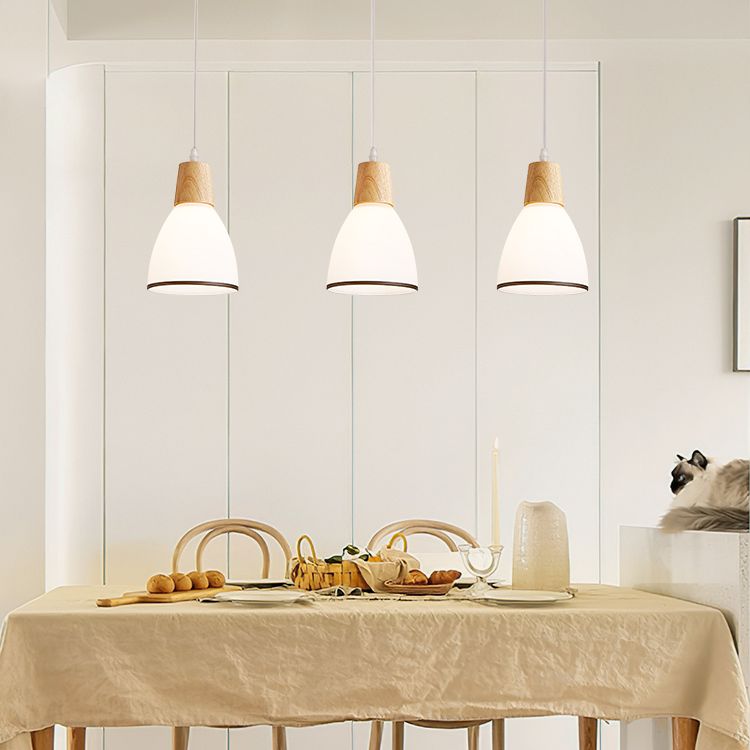 Kegelvormige eetkamer hanglampje lichtkit houten moderne stijl hangend plafondlicht in wit