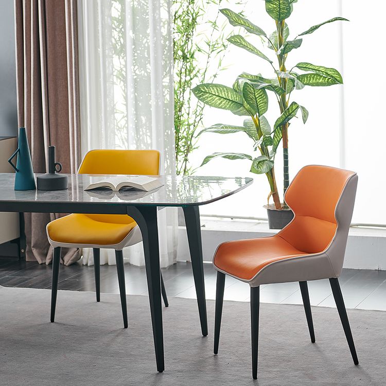Sillas de comedor de cuero de estilo minimalista Sillas laterales con brazo Parsons y respaldo (juego de 2)