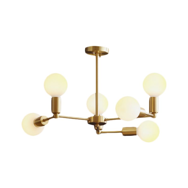Zweig Kronleuchterlampe Moderner Globe Opalglas 6/9/12 Lichter Schlafzimmer Hanging Light mit Messingarm
