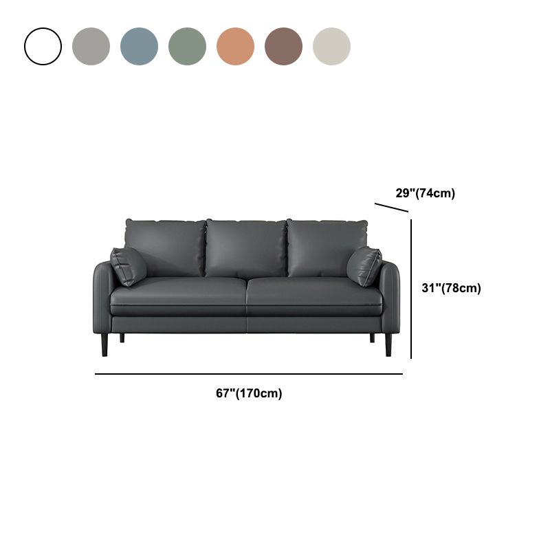 Faux Leather Square Arm Sofa Standard Sofa for Living Room with Bolster Pillows
