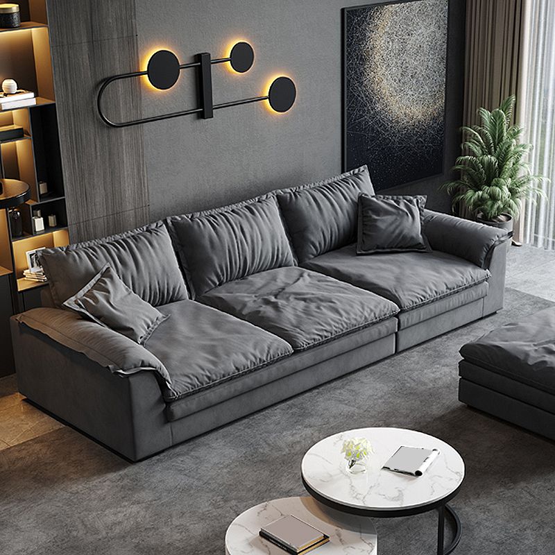 Square Arm Dark Gray Removable Cushions Contemporary Faux Leather Sofa