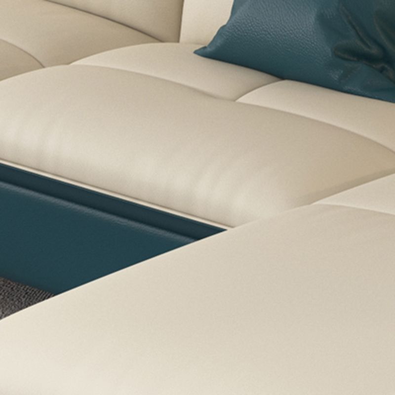Beige Genuine Leather Sofa/Sectional Tear Resistant Square Arm Sofa for Living Room
